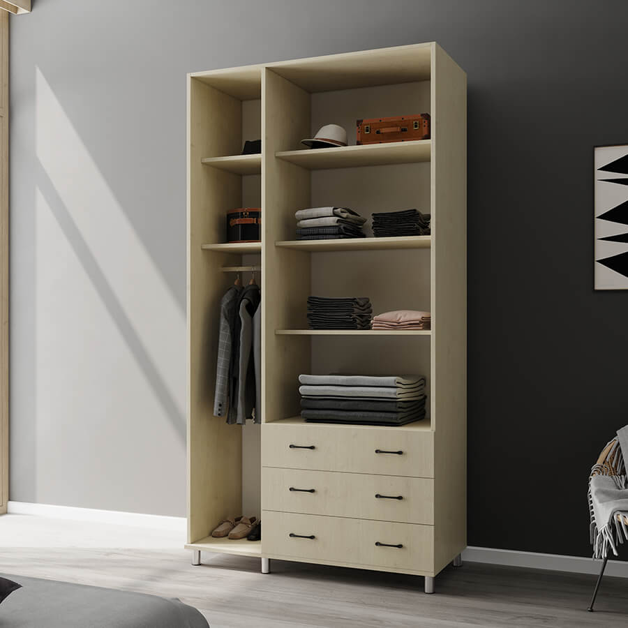 ארון בגדים 3 דלתות 3 מגירות דגם נופר 120X240