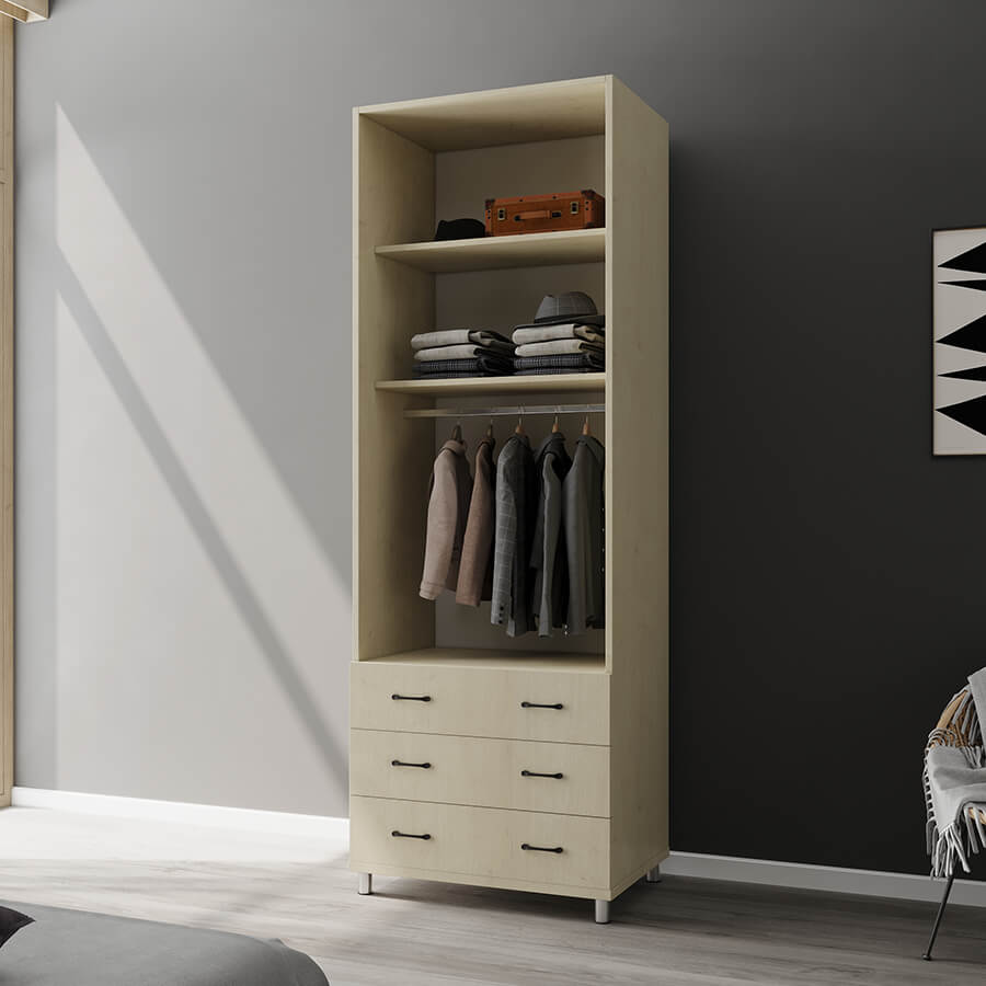ארון בגדים 2 דלתות 3 מגירות דגם נופר 80X240