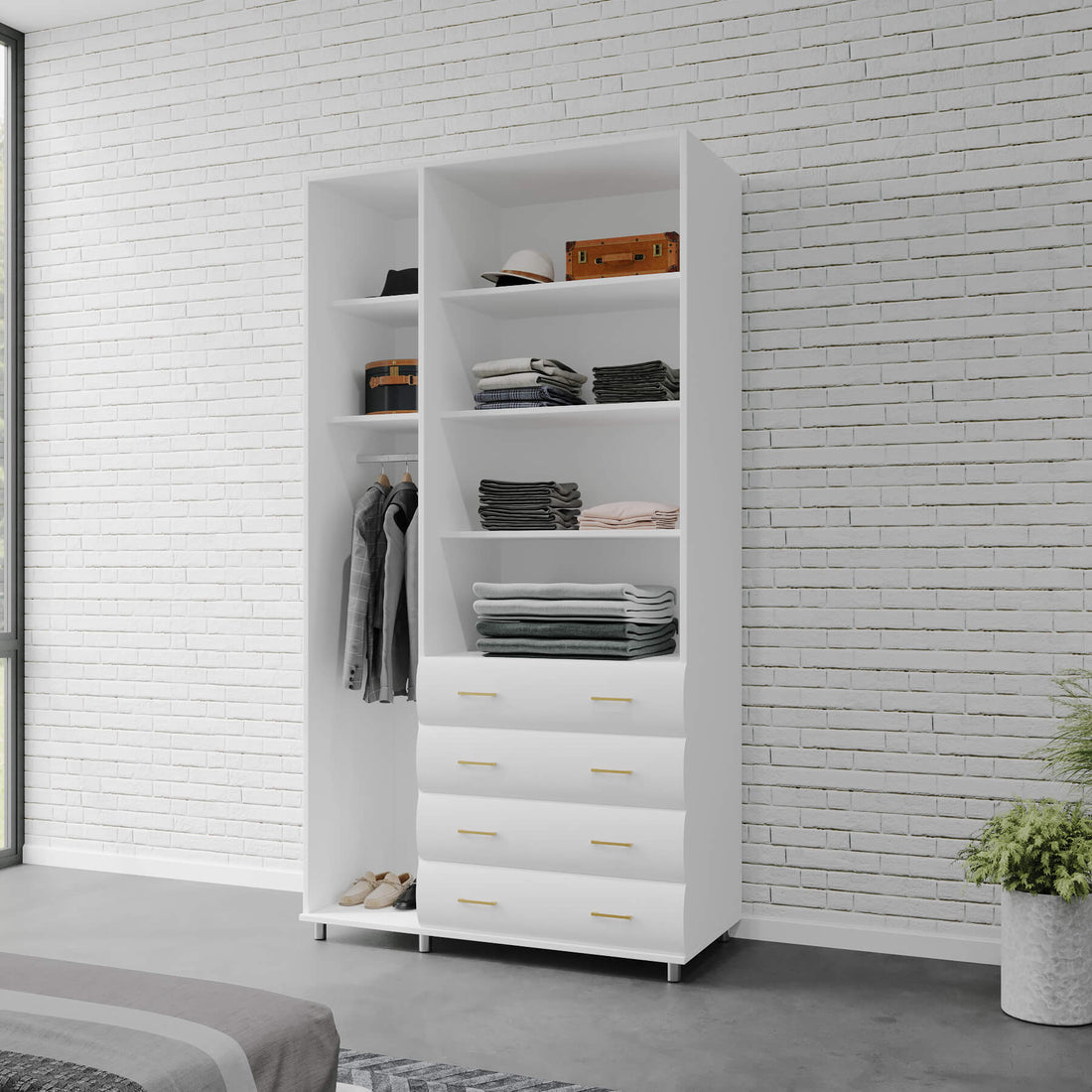 ארון בגדים 3 דלתות 4 מגירות דגם יהלום 120X240