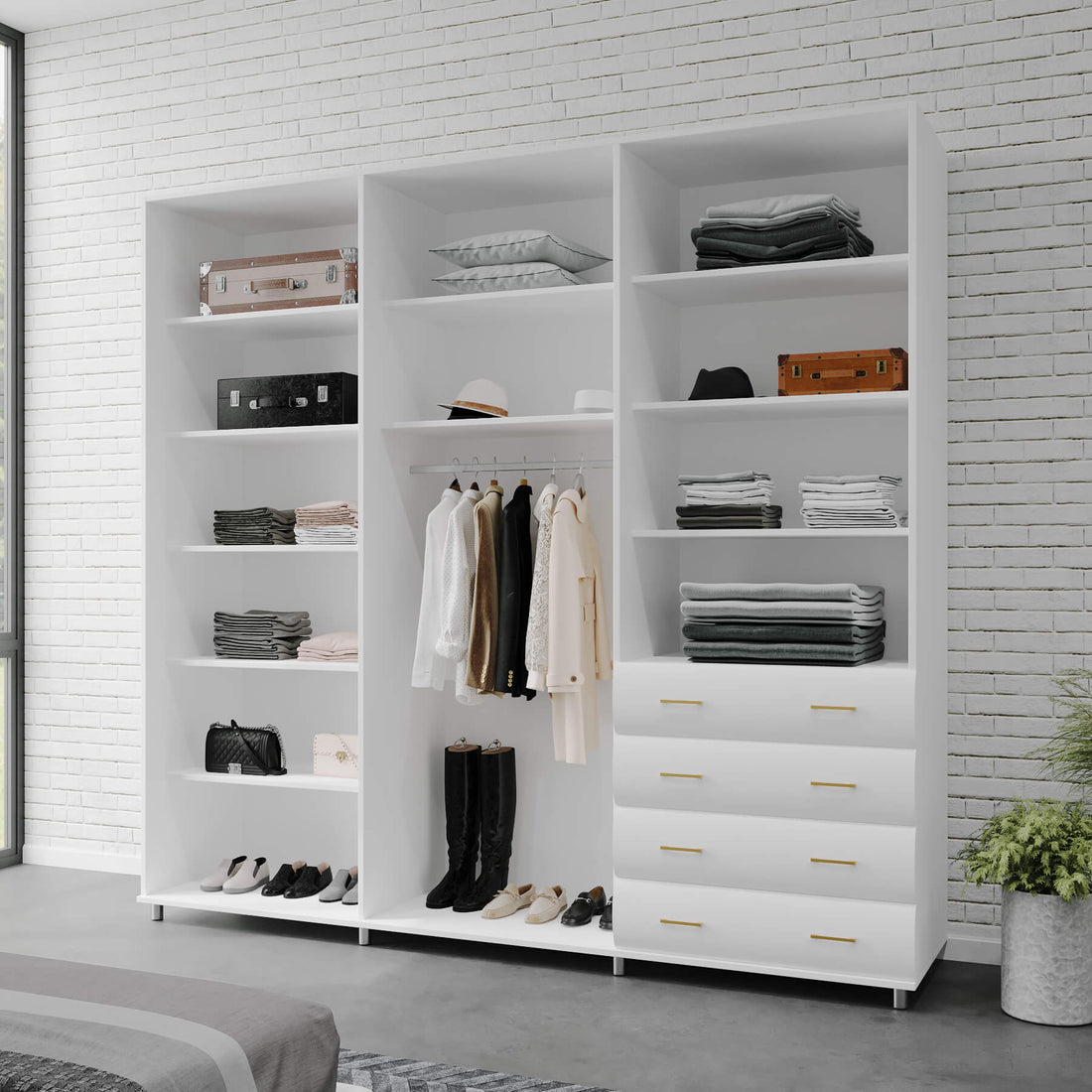 ארון בגדים 6 דלתות 4 מגירות דגם יהלום 240X240